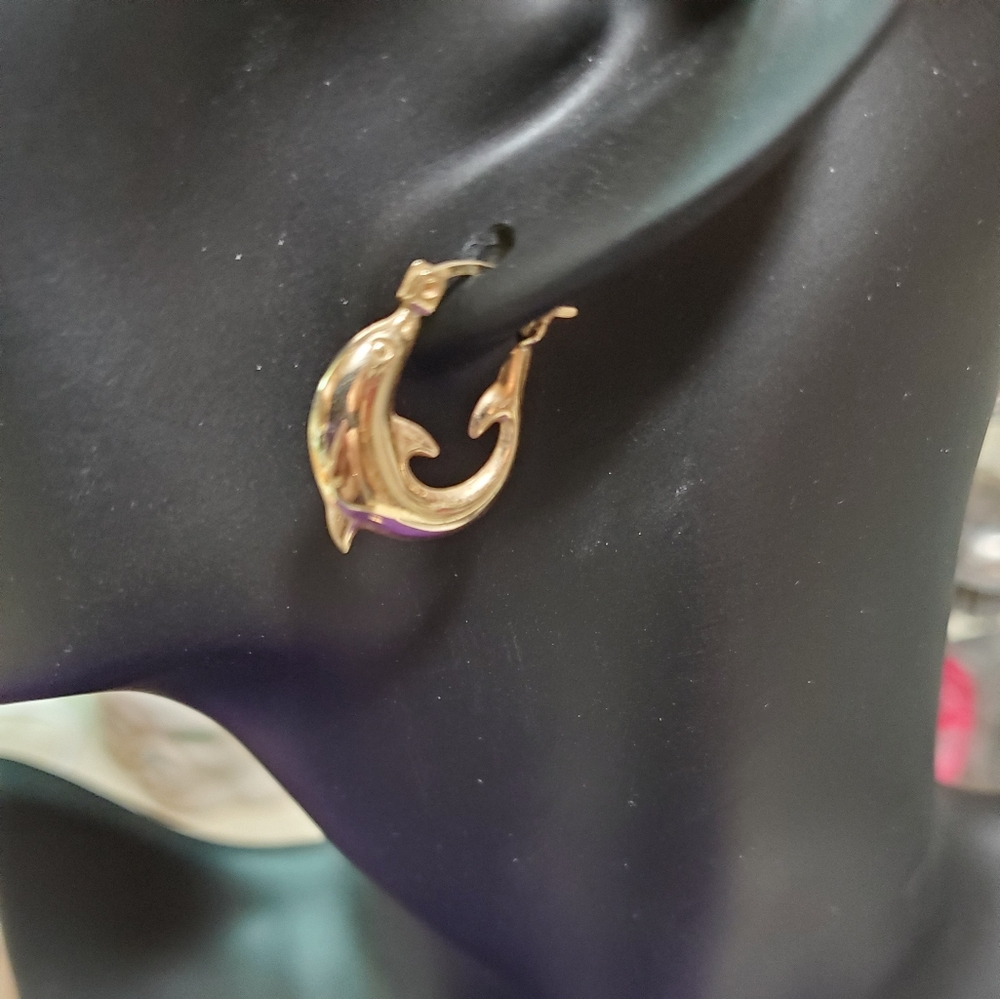 10k gold Large Dolphin hoop earrings